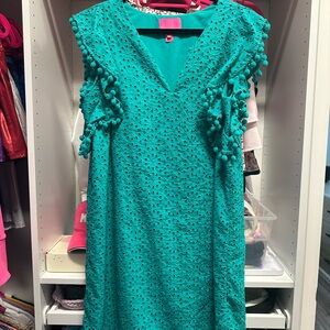 Lilly Pulitzer Teal Dress with Pom Pom Details